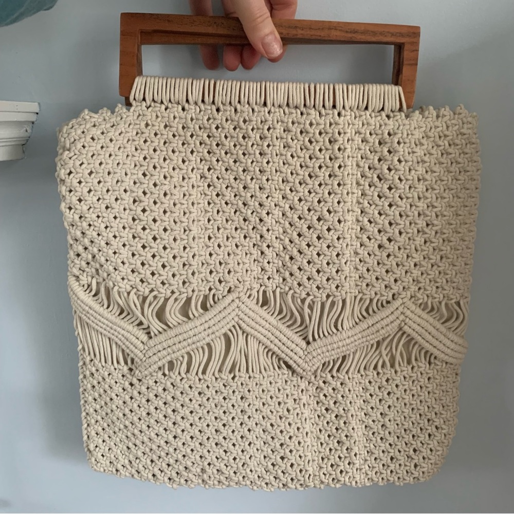 Shiraleah macrame’ handbag with wooden handle NEW never used, large size - Picture 4 of 10